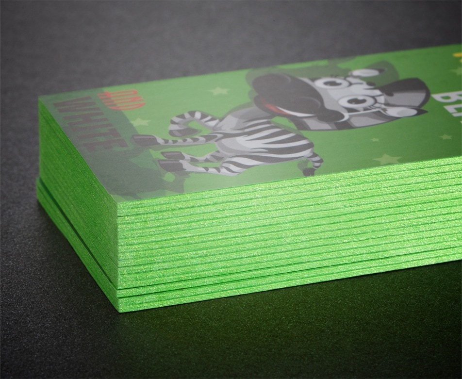 Close view of brightly coloured business-card edges