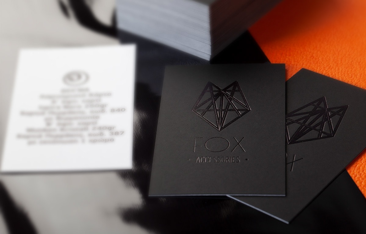 Black hot foil detail on black business cards