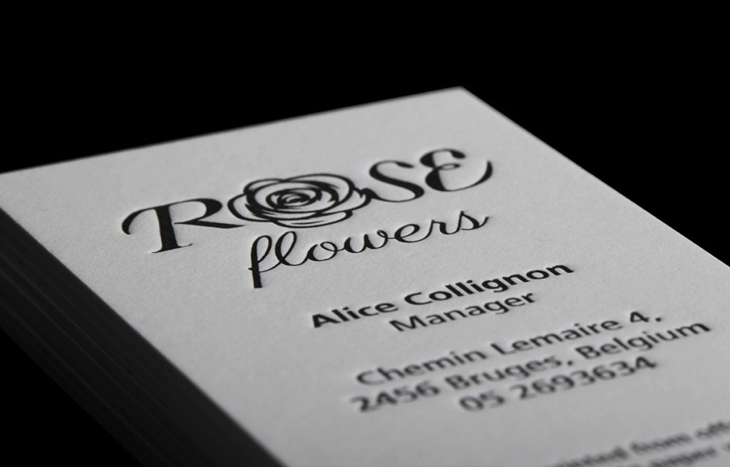 White 1.5 mm Sumo business card with one-colour letterpress