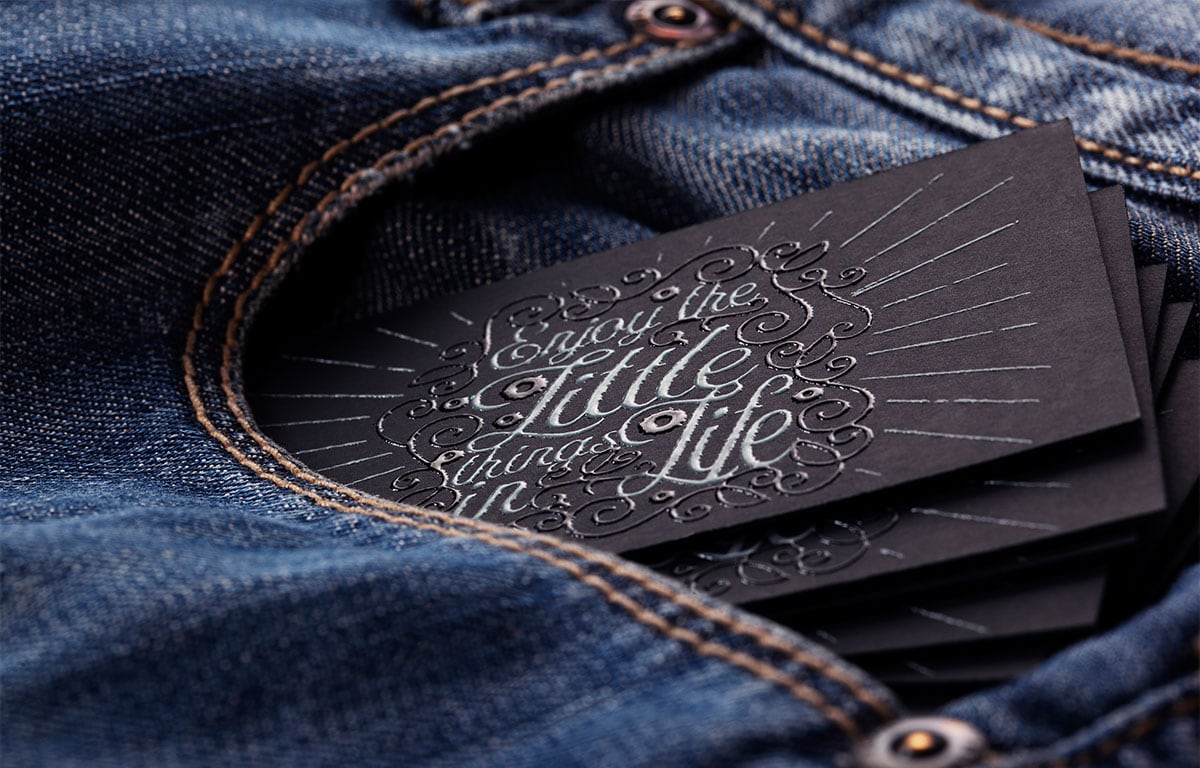 Close detail of glossy raised thermographic typography