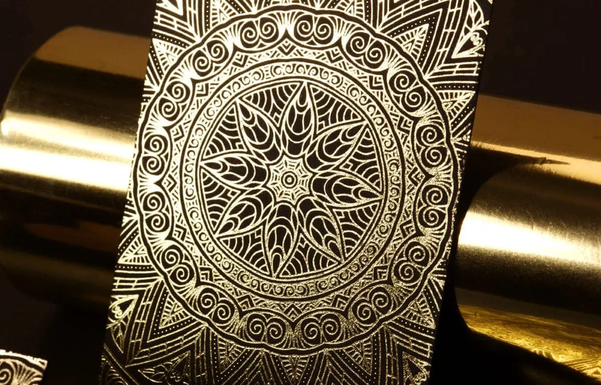Hot foil business card on black Favini Sumo board