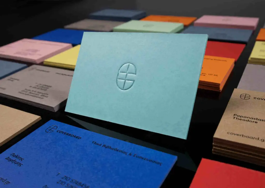 Collection of ultra-thick coloured ESKA board business cards made for Coverboard