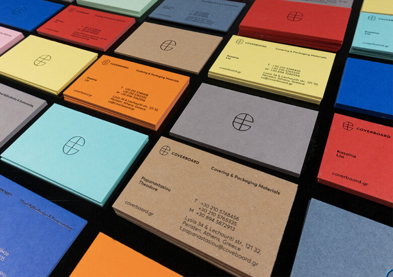 Ultra-thick coloured board business cards showing the solid-coloured edge
