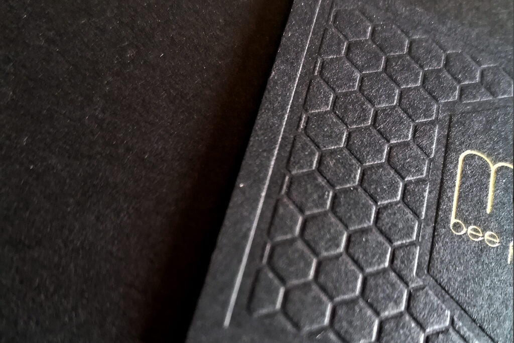Close detail of the blind honeycomb impression in 1.5 mm black board