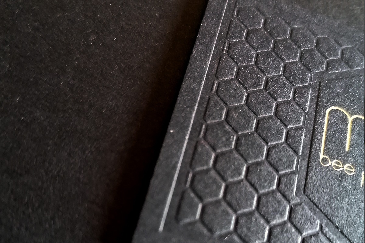 Close detail of the blind honeycomb impression in 1.5 mm black board