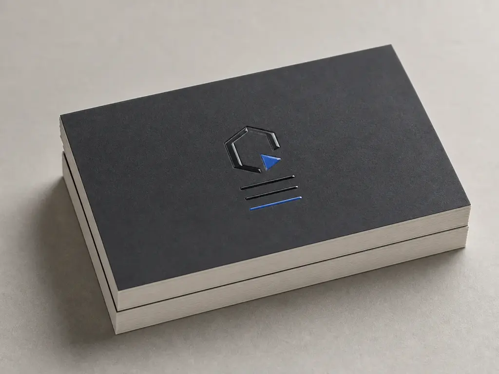 Reference rendering of square corners and an unpainted pale edge on raised 3D UV business cards